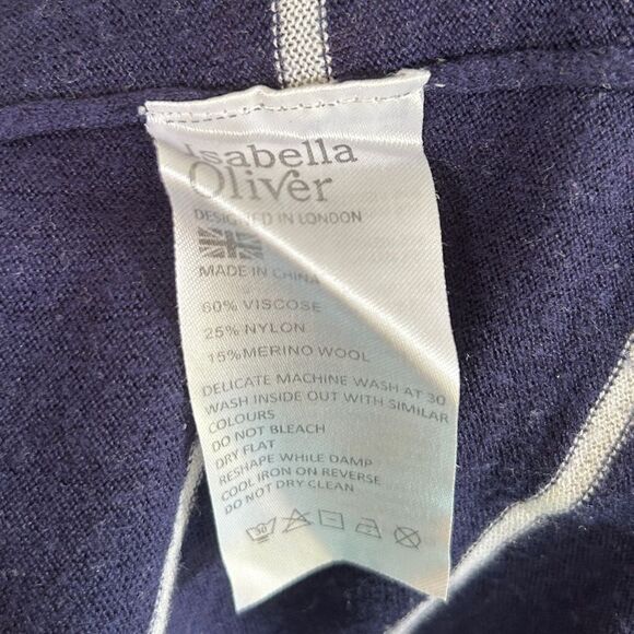 Isabella Oliver Navy White Striped Sweater Womens 1 M 8 Crewneck Longsleeve Top - Picture 5 of 5